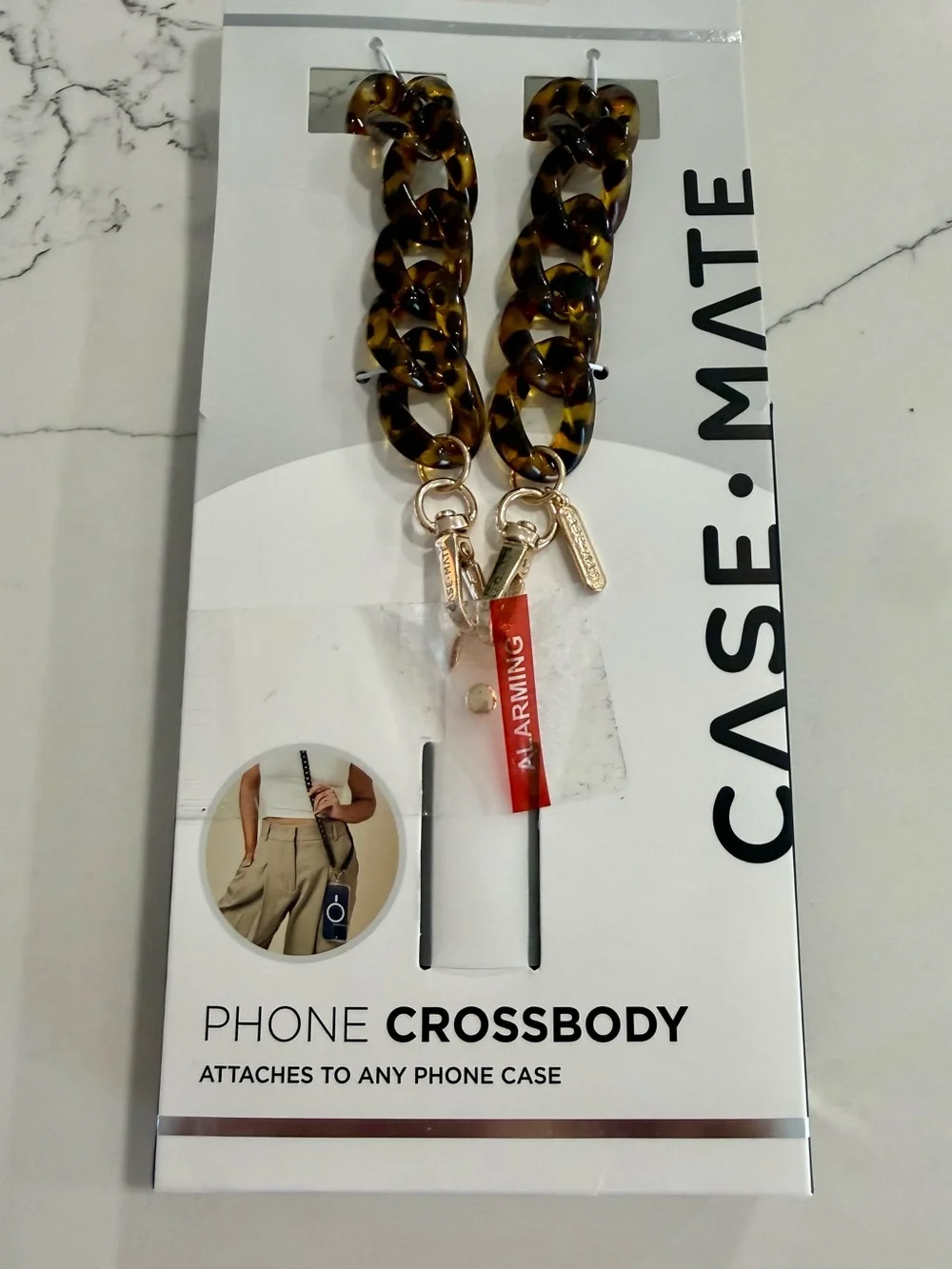 New Case-mate Tortoise Acrylic Link Phone Crossbody Strap with Gold Hardware,
